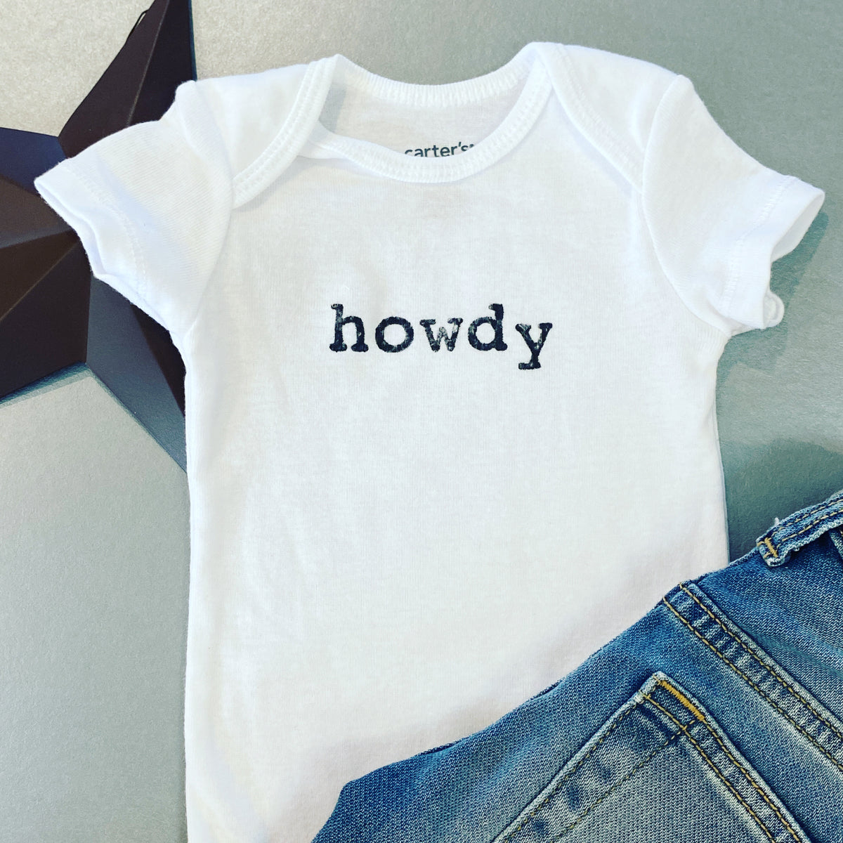 Howdy Hand-Stamped Baby Bodysuit