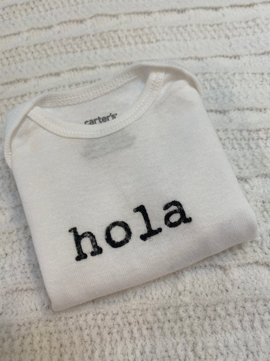 Hola Hand-Stamped Baby Bodysuit