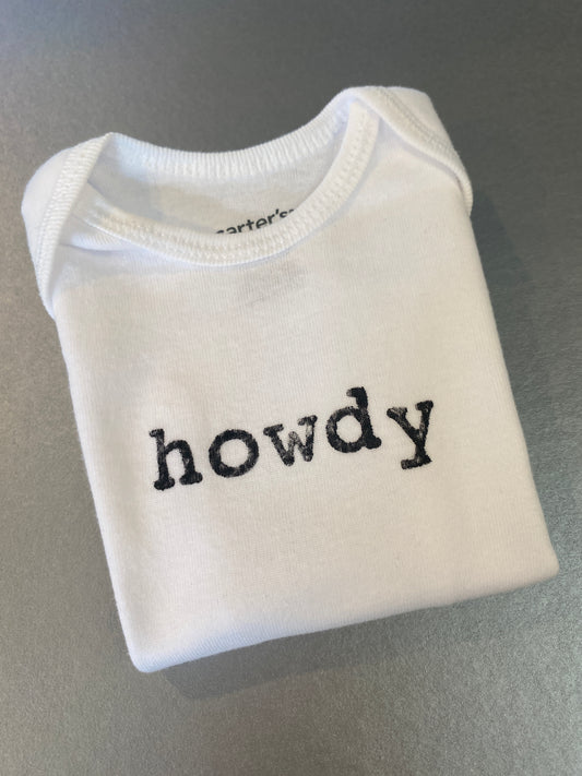 Howdy Hand-Stamped Baby Bodysuit